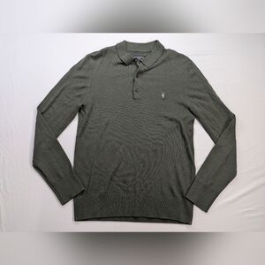 ALLSAINTS Long Sleeve Merino Wool Polo Sweater Shirt Green Mens M